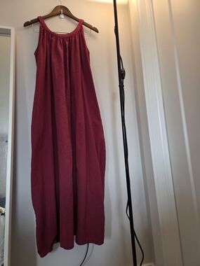 Women's Maxi Tank Dress with Pockets - Raspberry Pink